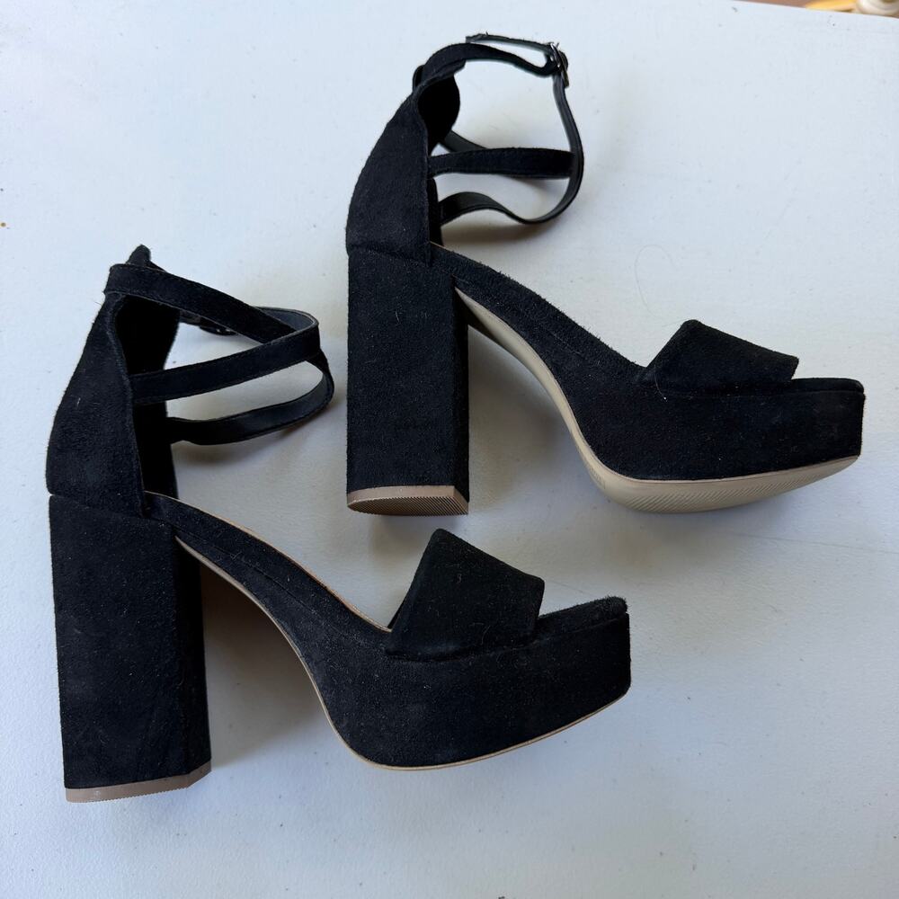 Free People Black Suede Platform Block Heel Ankle Strap Sandals EU 37 US 7 - Picture 11 of 14